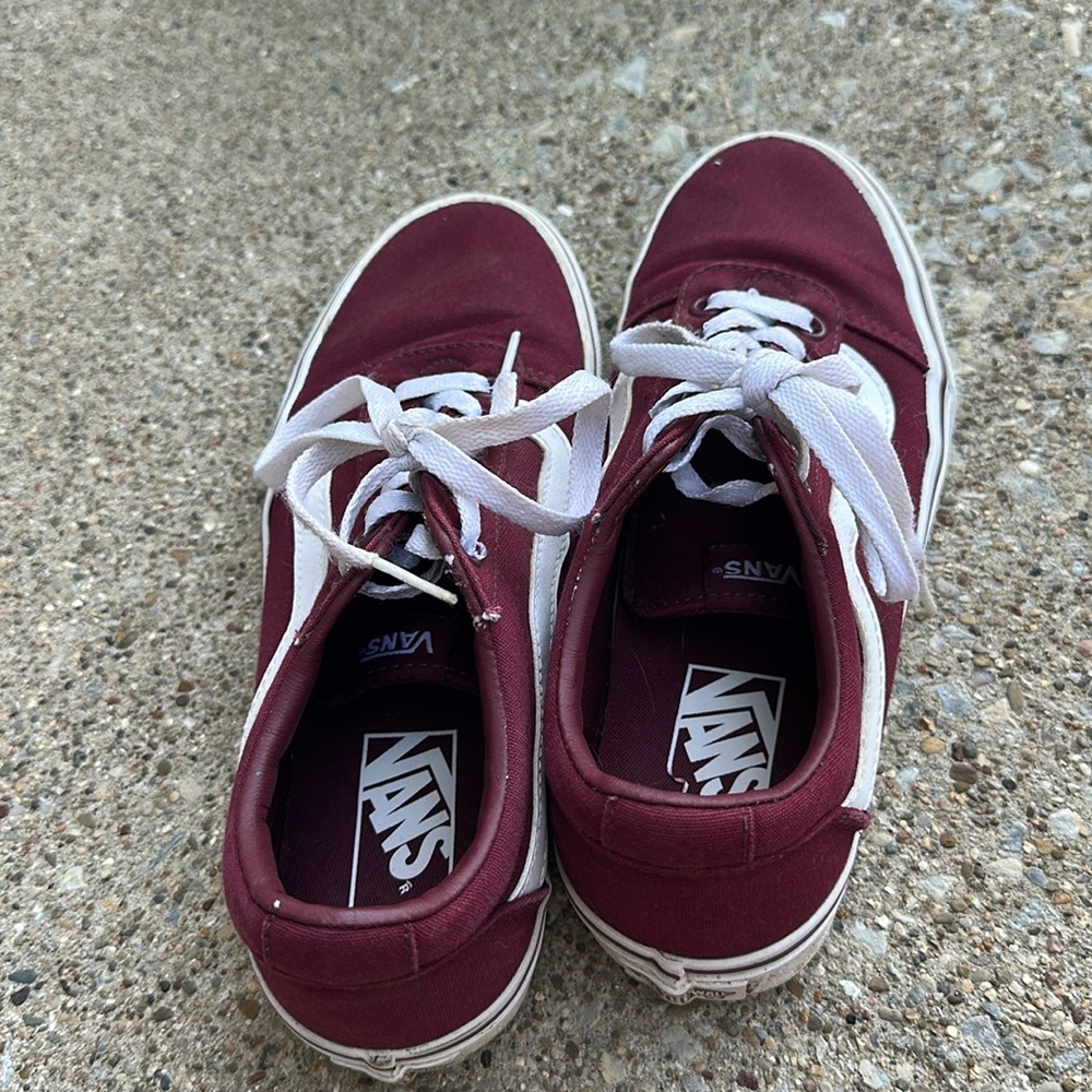 Vans Burgundy and White Women's Sneakers - Picture 3 of 5